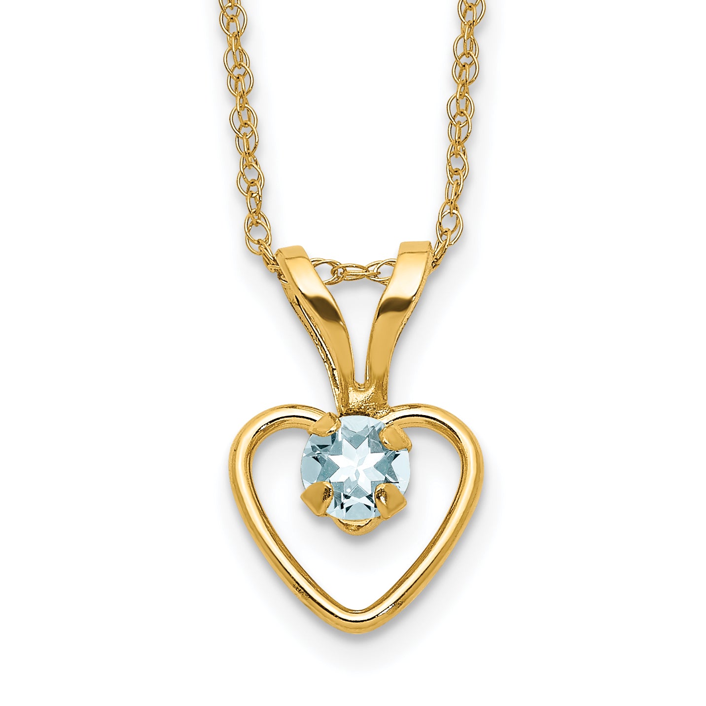 10K Yellow Gold Madi K 3mm Aquamarine Heart Birthstone Necklace