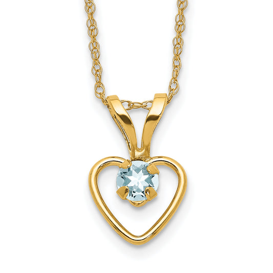 10K Yellow Gold Madi K 3mm Aquamarine Heart Birthstone Necklace