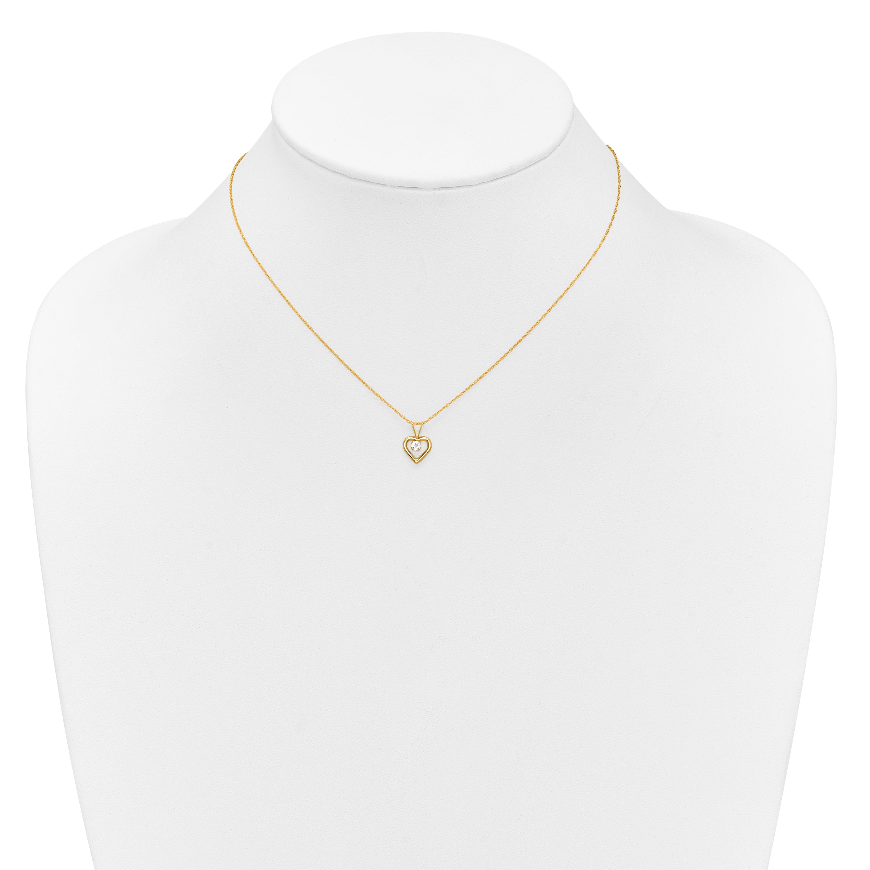 10K Yellow Gold Madi K 3mm White Zircon Heart Birthstone Necklace