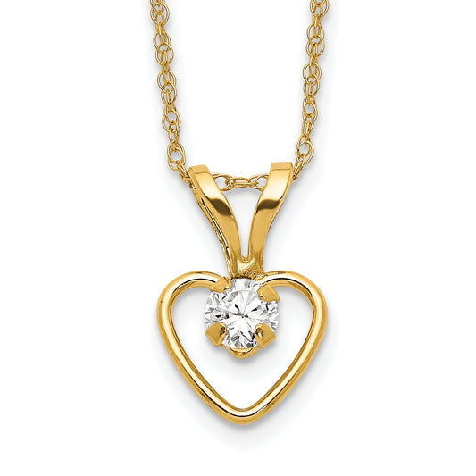 10K Yellow Gold Madi K 3mm White Zircon Heart Birthstone Necklace
