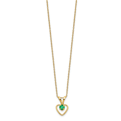 10K Yellow Gold Madi K 3mm Emerald Heart Birthstone Necklace
