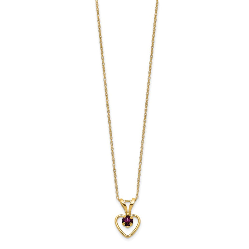 10K Yellow Gold Madi K 3mm Rhodolite Garnet Heart Birthstone Necklace