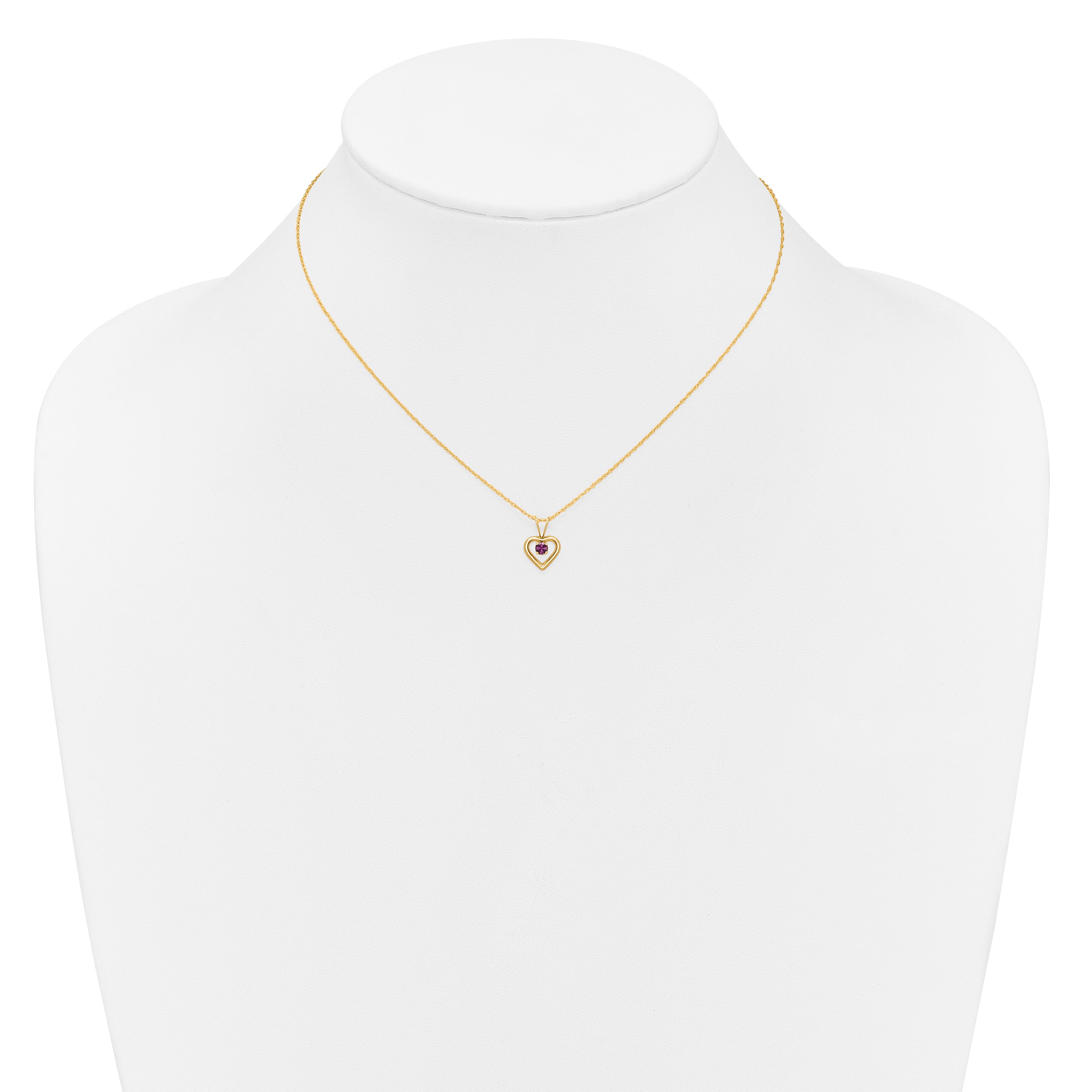10K Yellow Gold Madi K 3mm Rhodolite Garnet Heart Birthstone Necklace