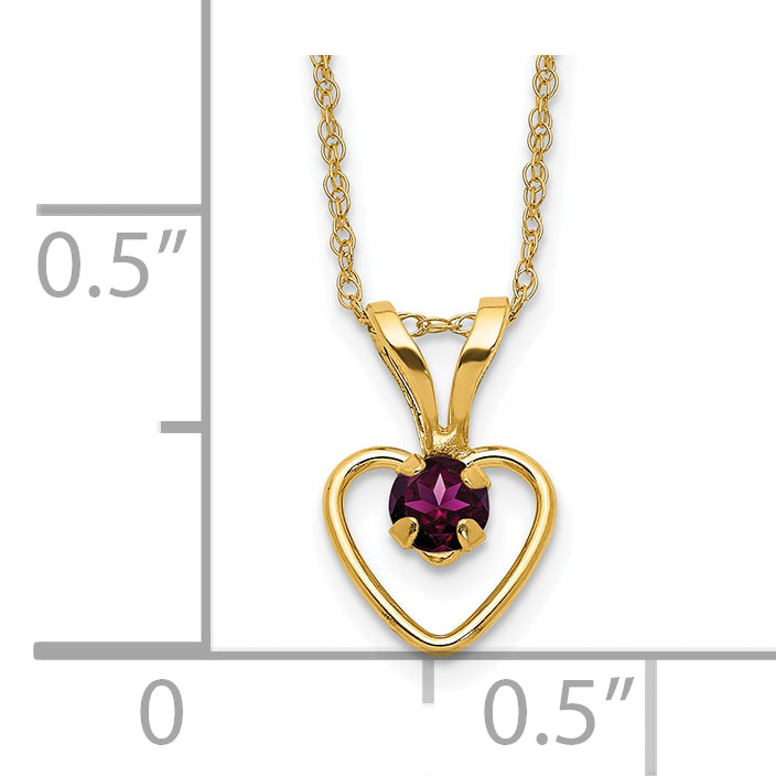 10K Yellow Gold Madi K 3mm Rhodolite Garnet Heart Birthstone Necklace