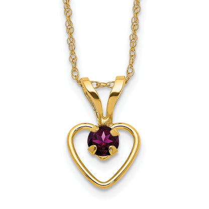 10K Yellow Gold Madi K 3mm Rhodolite Garnet Heart Birthstone Necklace