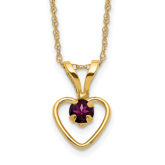 10K Yellow Gold Madi K 3mm Rhodolite Garnet Heart Birthstone Necklace