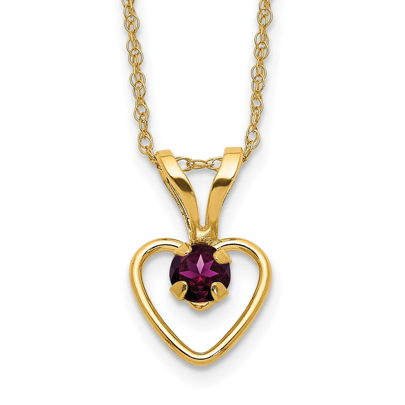 10K Yellow Gold Madi K 3mm Rhodolite Garnet Heart Birthstone Necklace