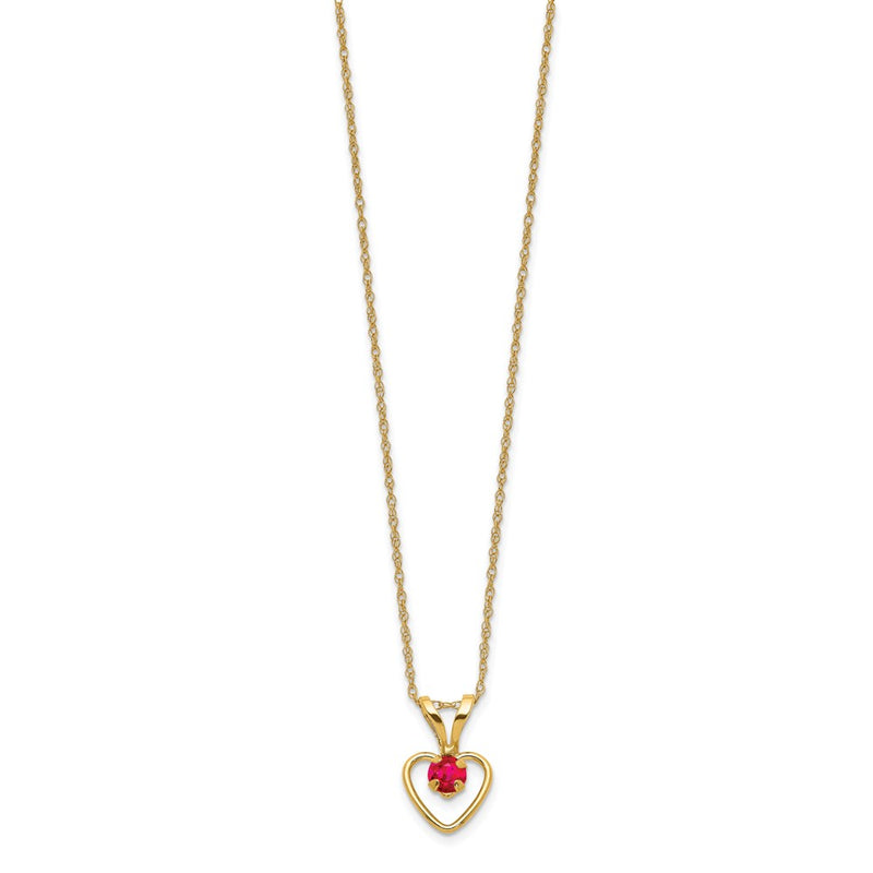 10K Yellow Gold Madi K 3mm Ruby Heart Birthstone Necklace