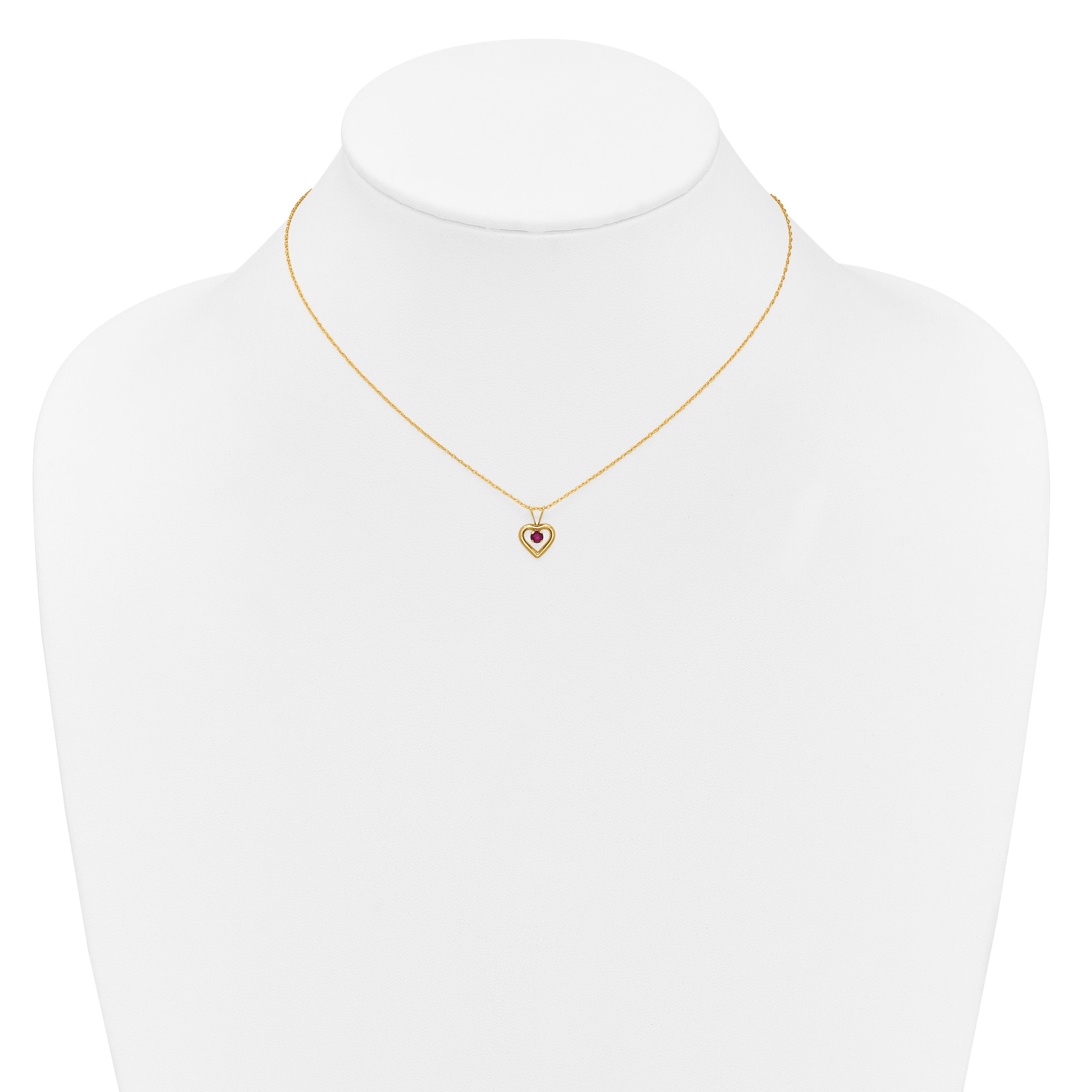 10K Yellow Gold Madi K 3mm Ruby Heart Birthstone Necklace