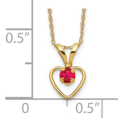 10K Yellow Gold Madi K 3mm Ruby Heart Birthstone Necklace