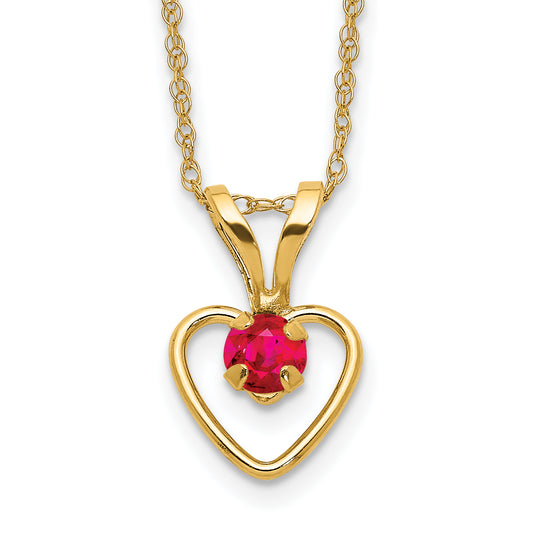 10K Yellow Gold Madi K 3mm Ruby Heart Birthstone Necklace