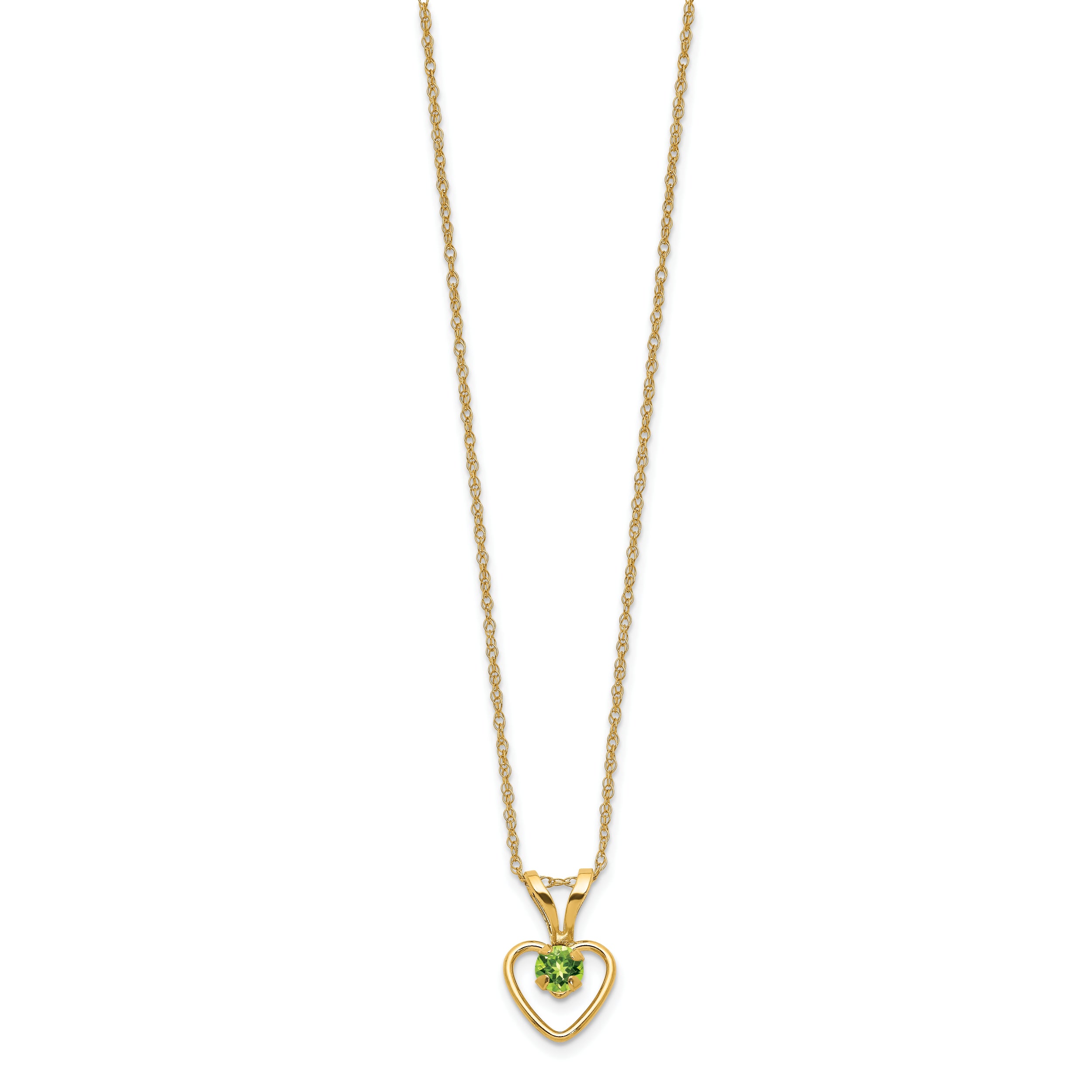 10K Yellow Gold Madi K 3mm Peridot Heart Birthstone Necklace