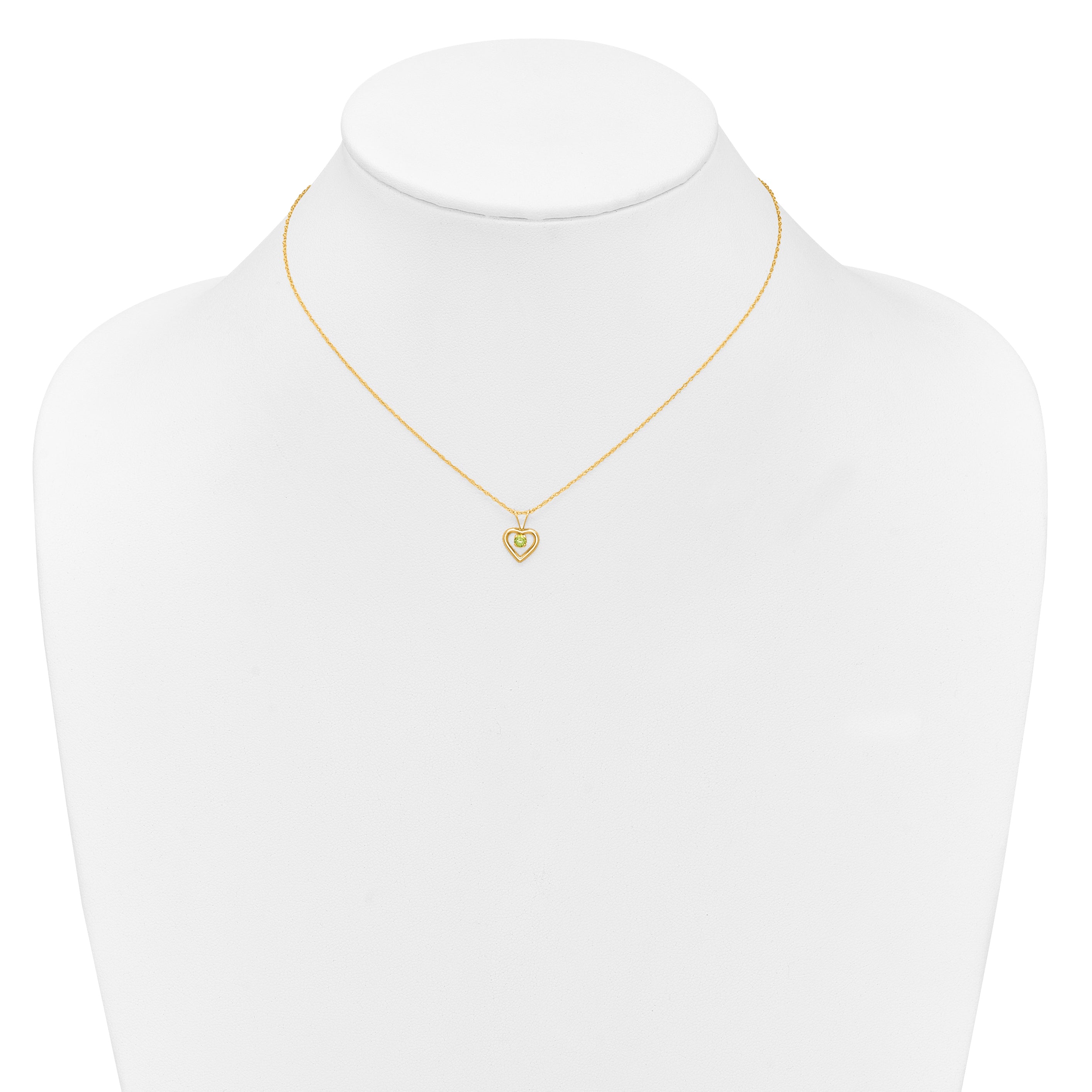 10K Yellow Gold Madi K 3mm Peridot Heart Birthstone Necklace