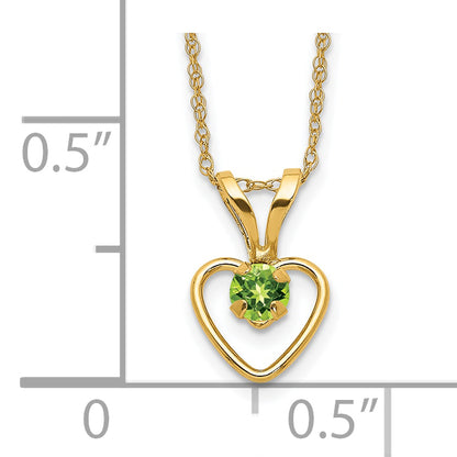 10K Yellow Gold Madi K 3mm Peridot Heart Birthstone Necklace