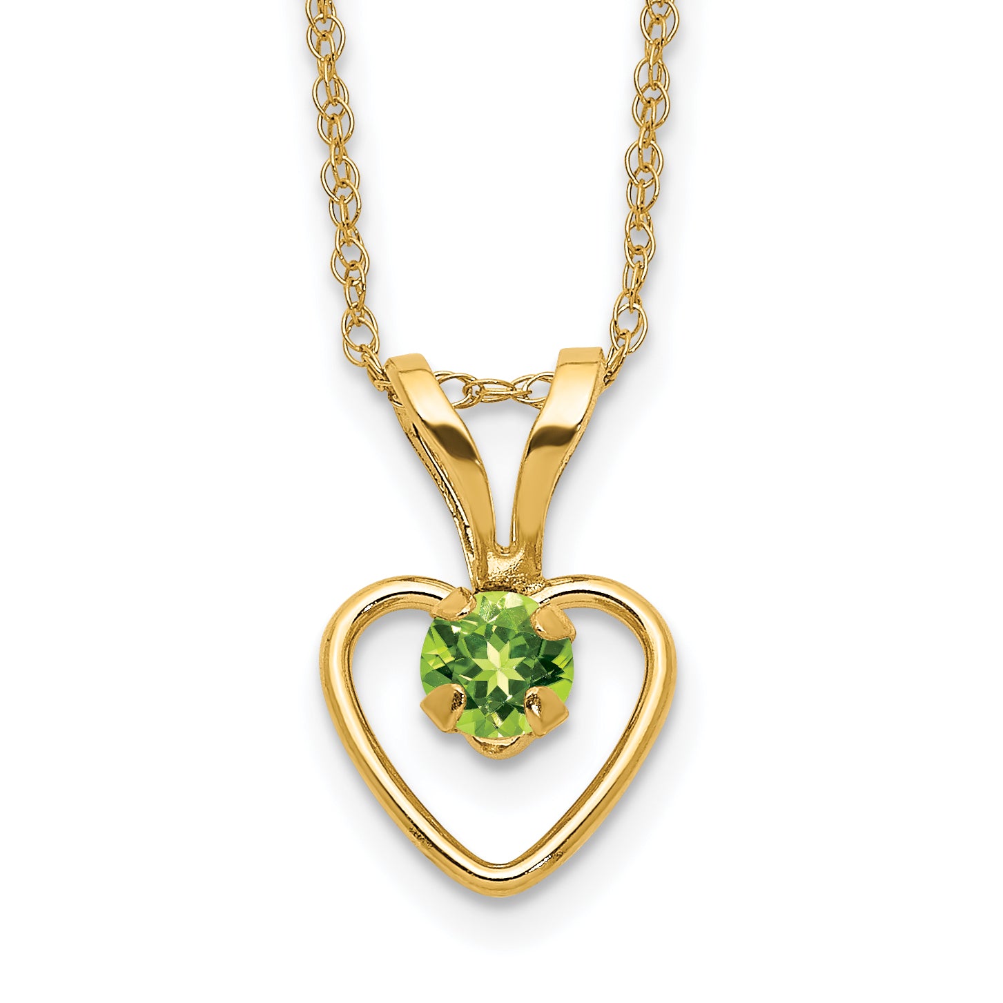 10K Yellow Gold Madi K 3mm Peridot Heart Birthstone Necklace