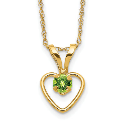 10K Yellow Gold Madi K 3mm Peridot Heart Birthstone Necklace