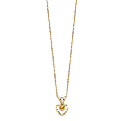 10K Yellow Gold Madi K 3mm Citrine Heart Birthstone Necklace