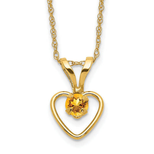10K Yellow Gold Madi K 3mm Citrine Heart Birthstone Necklace