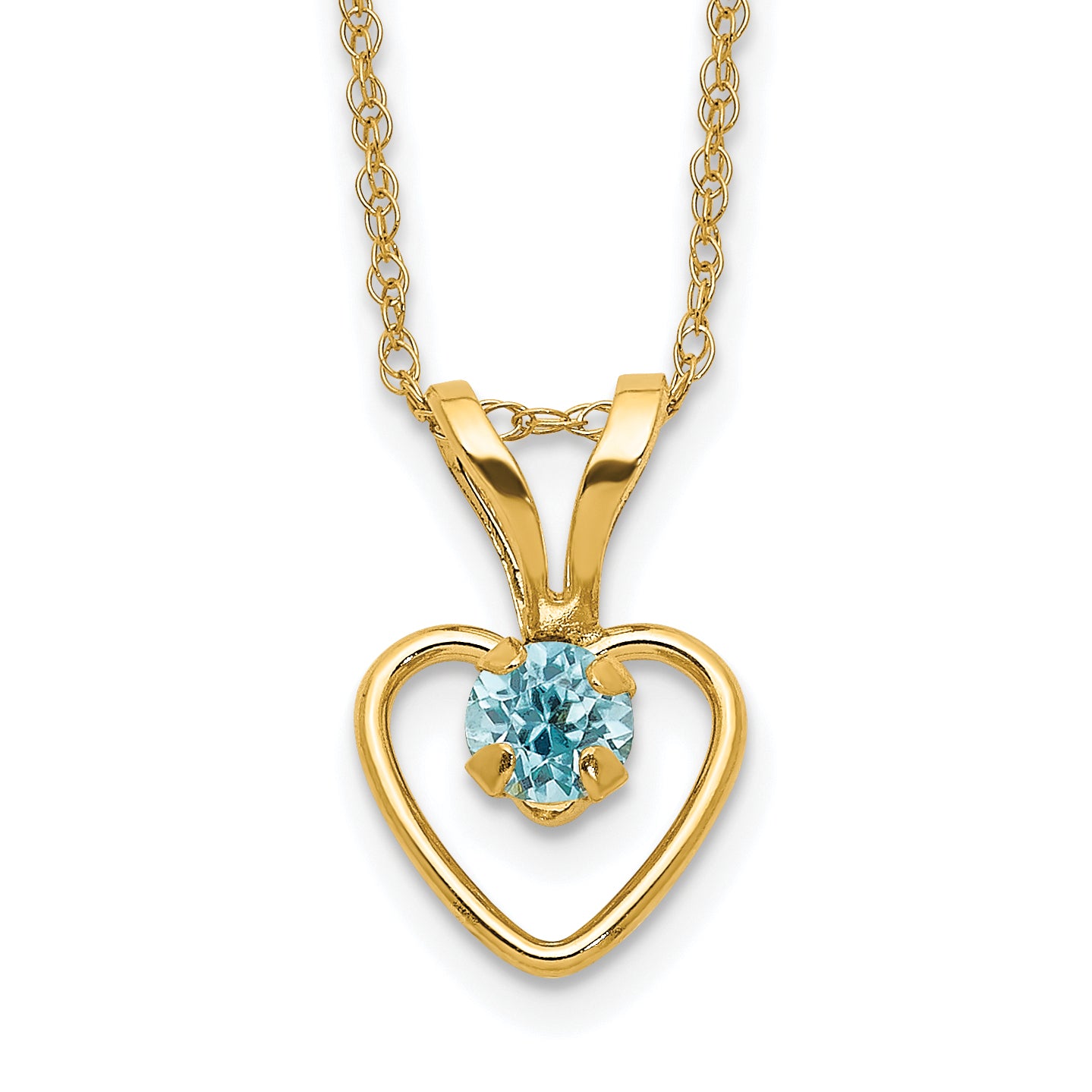 10K Yellow Gold Madi K 3mm Blue Zircon Heart Birthstone Necklace