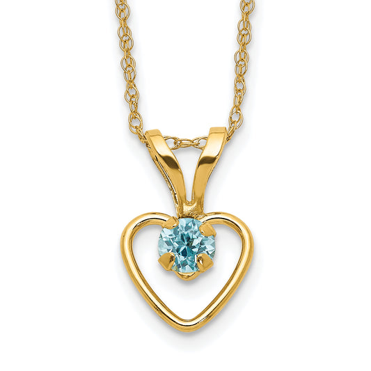 10K Yellow Gold Madi K 3mm Blue Zircon Heart Birthstone Necklace