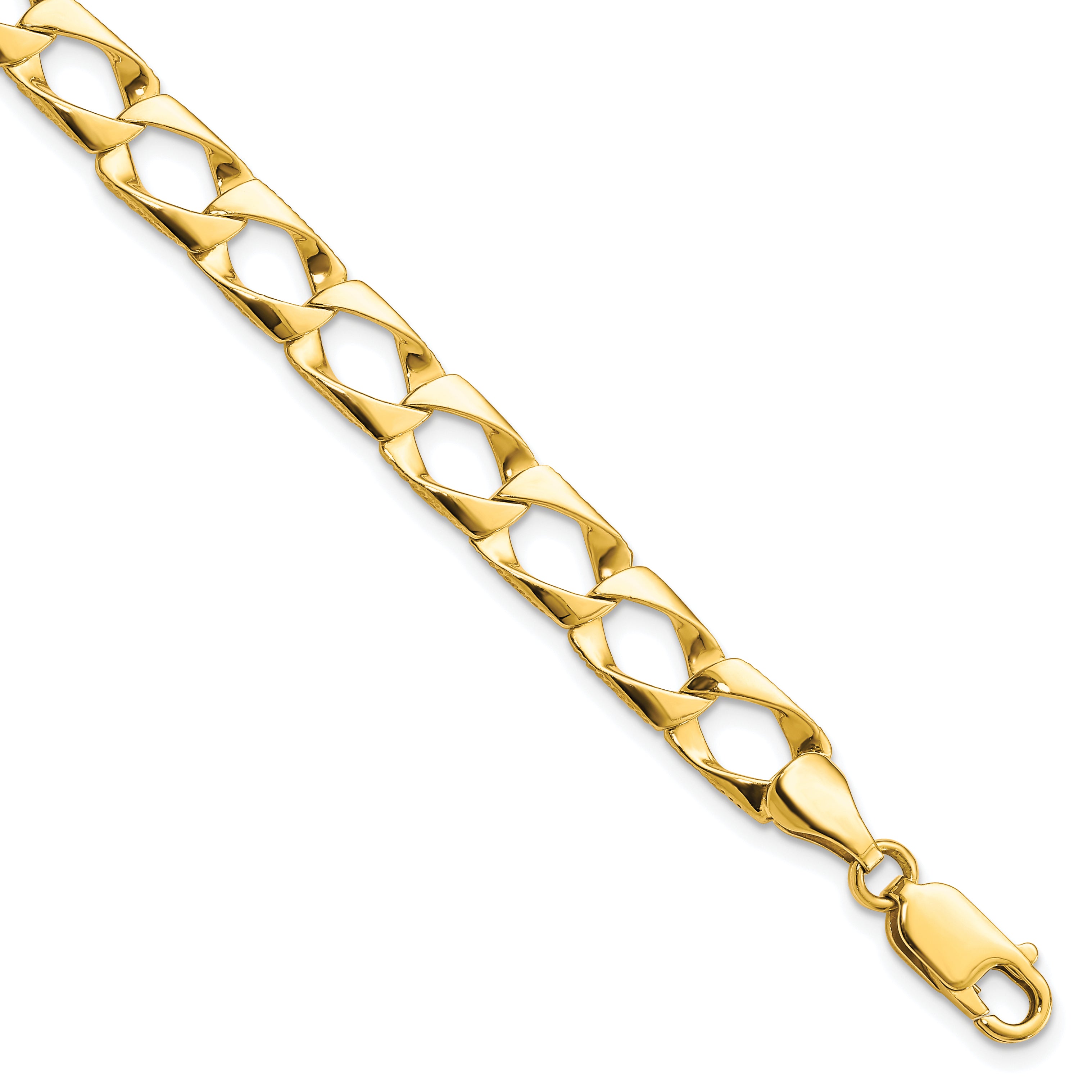 8 Inch 10K 7.4mm Satin & Diamond-Cut Fancy Link Bracelet