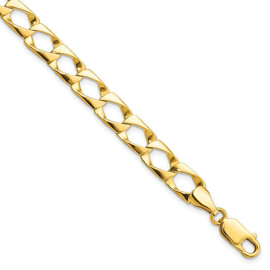 8 Inch 10K 7.4mm Satin & Diamond-Cut Fancy Link Bracelet