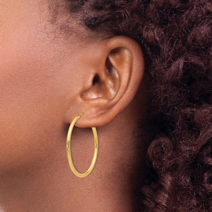 10K Yellow Gold Polished Round Endless 2mm Hoop Earrings