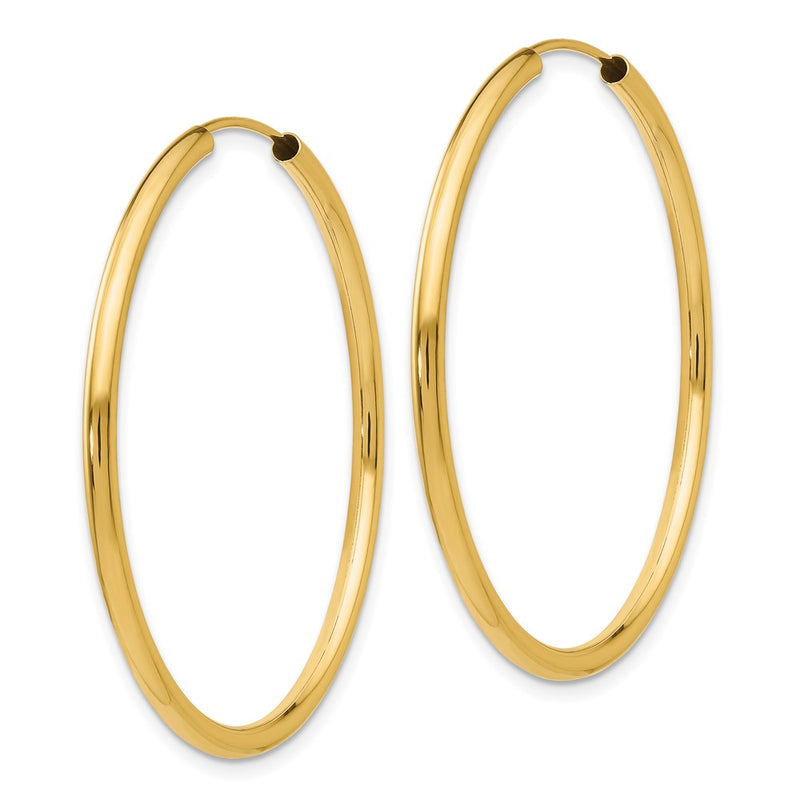 10K Yellow Gold Polished Round Endless 2mm Hoop Earrings