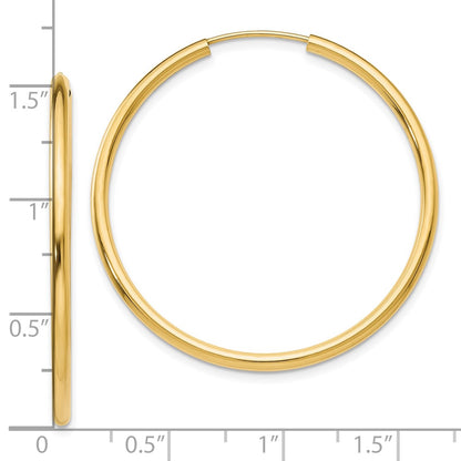 10K Yellow Gold Polished Round Endless 2mm Hoop Earrings