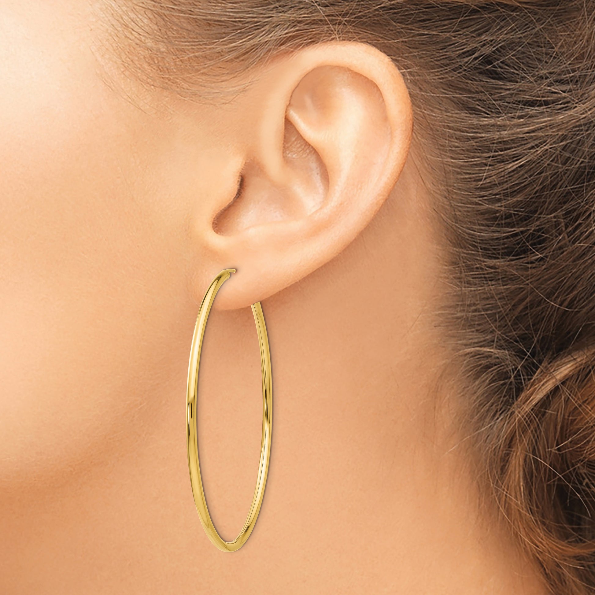 10K Yellow Gold Polished Round Endless 2mm Hoop Earrings