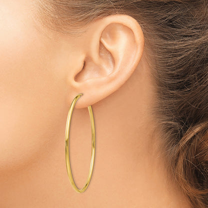 10K Yellow Gold Polished Round Endless 2mm Hoop Earrings