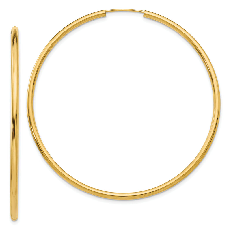 10K Yellow Gold Polished Round Endless 2mm Hoop Earrings