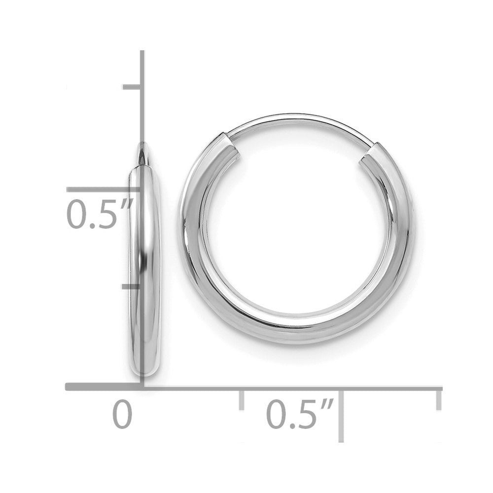 10K White Gold Polished Endless 2mm Hoop Earrings