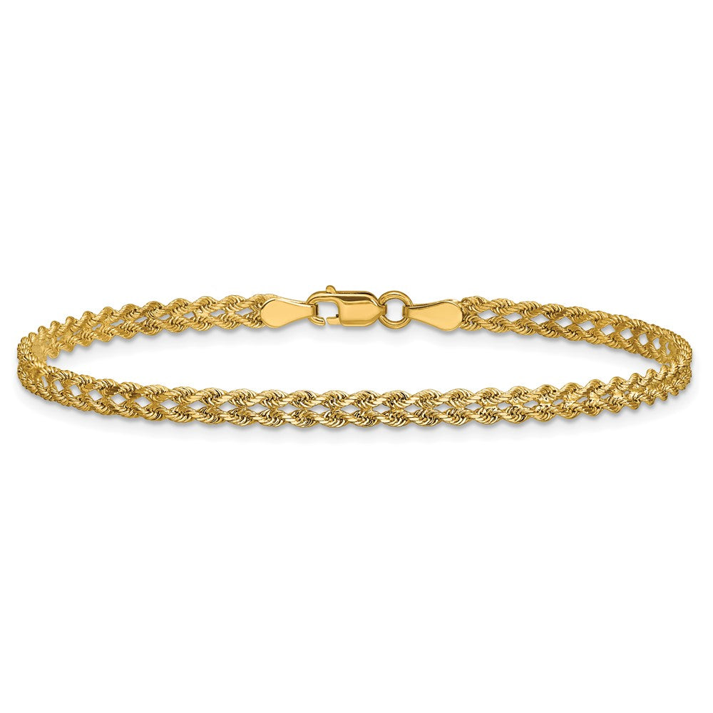 10k Yellow Gold 3.0mm Wide Double Strand Rope Chain Bracelet