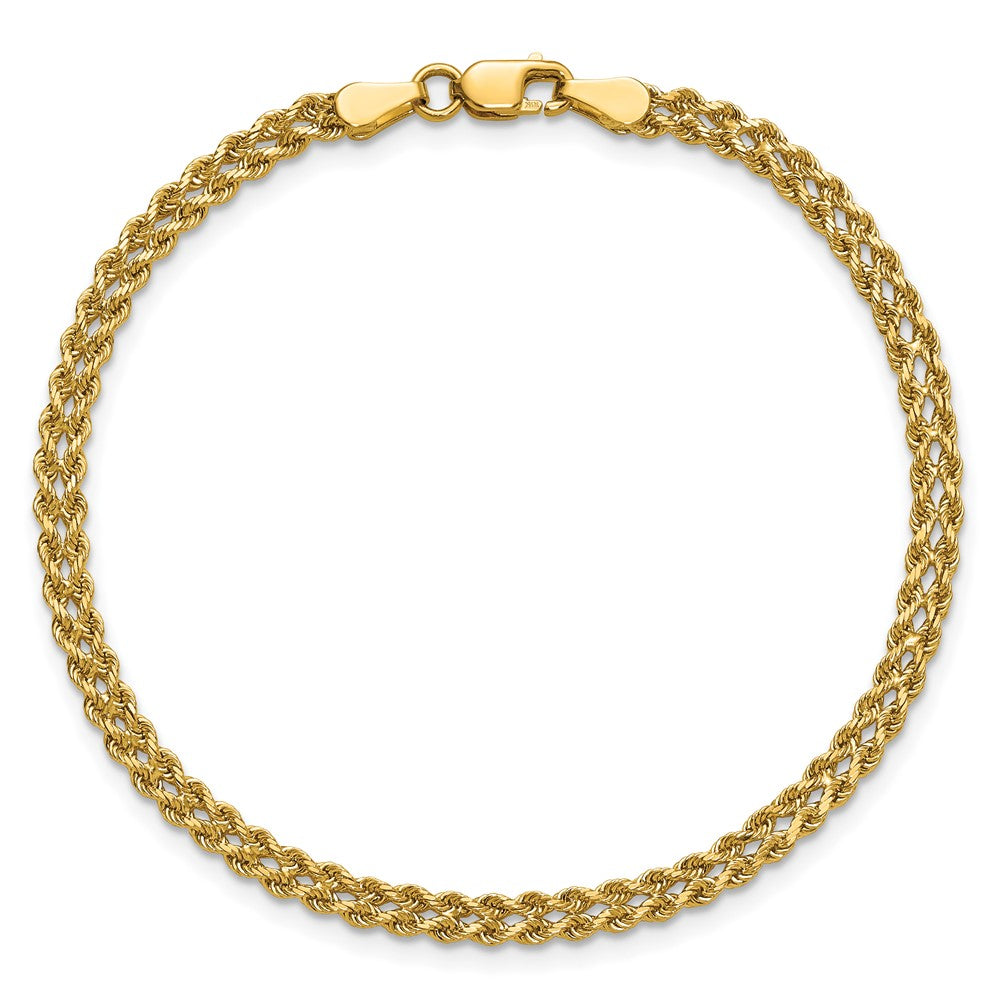 10k Yellow Gold 3.0mm Wide Double Strand Rope Chain Bracelet