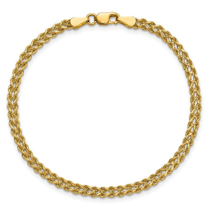 10k Yellow Gold 3.0mm Wide Double Strand Rope Chain Bracelet