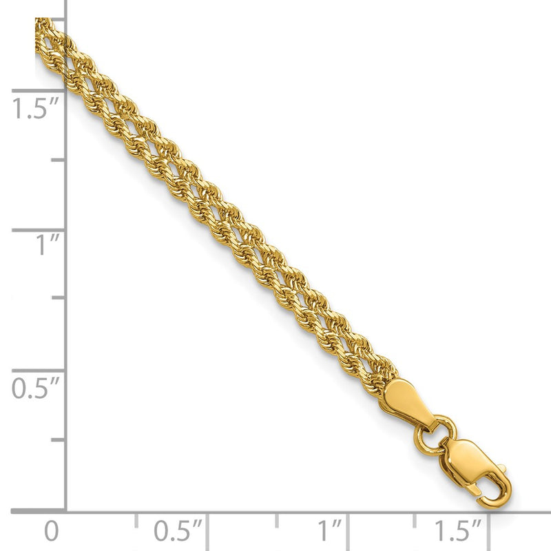 10k Yellow Gold 3.0mm Wide Double Strand Rope Chain Bracelet