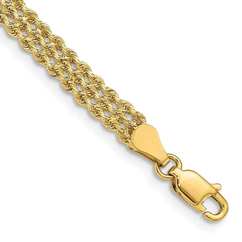 10k Yellow Gold 4.5mm Wide Triple Strand Rope Chain Bracelet