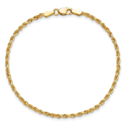 10k Yellow Gold 2mm Diamond-cut Rope Chain Bracelet