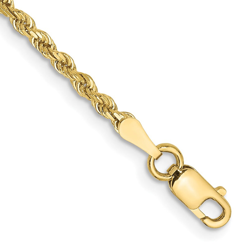 8 Inch 10k Yellow Gold 2mm Diamond-cut Rope Chain Bracelet