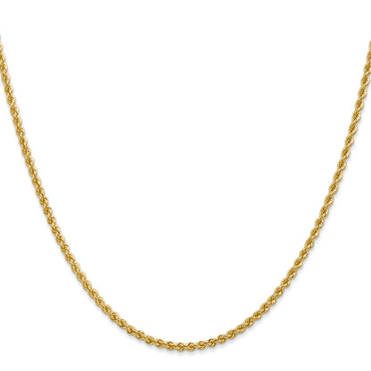10k Yellow Gold 2.25mm Solid Rope Chain Necklace