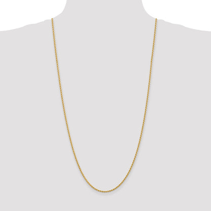 10k Yellow Gold 2.25mm Solid Rope Chain Necklace