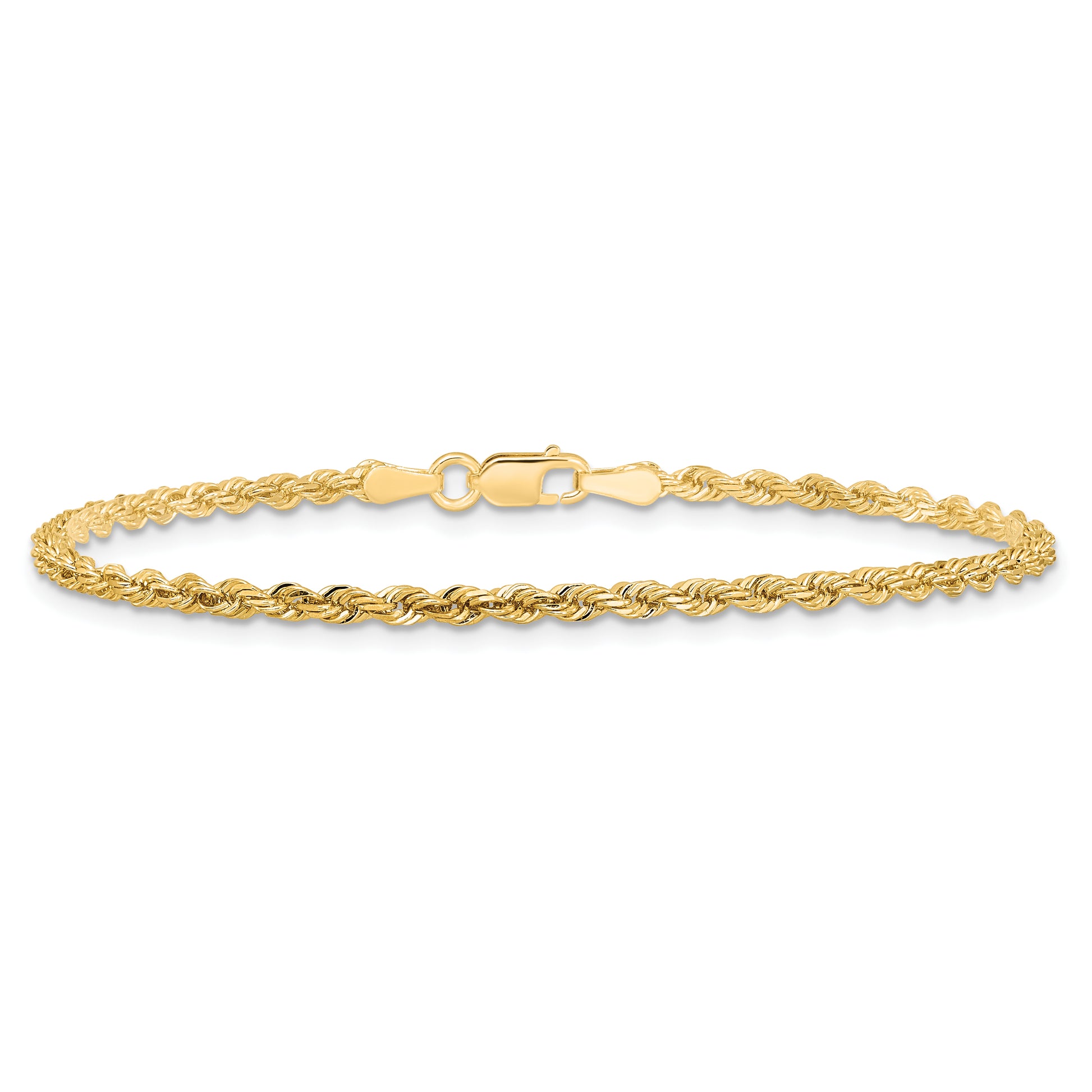 10k Yellow Gold 2.25mm Diamond-cut Rope Chain Bracelet