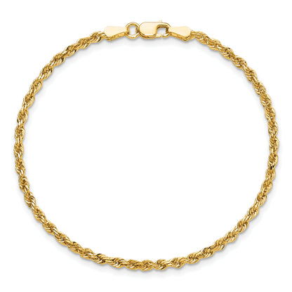 10k Yellow Gold 2.25mm Diamond-cut Rope Chain Bracelet
