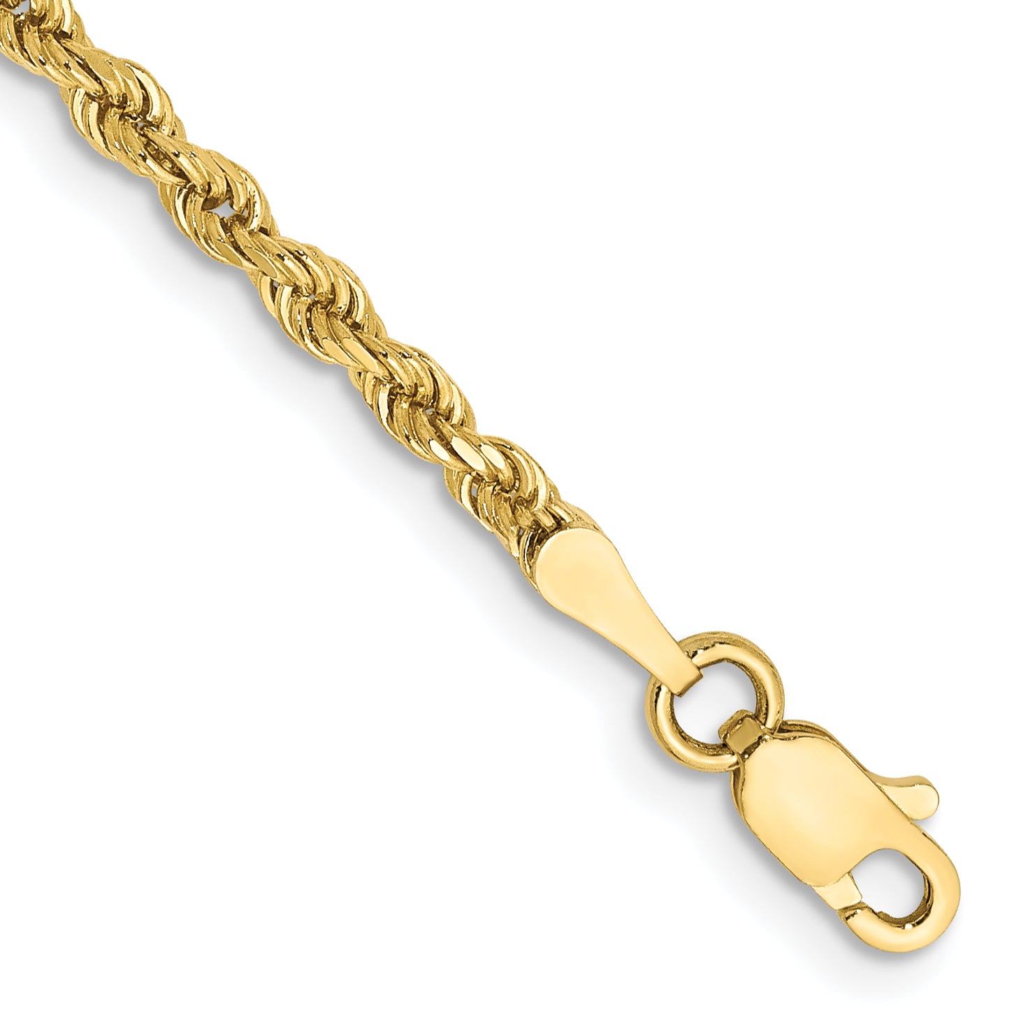 10k Yellow Gold 2.25mm Diamond-cut Rope Chain Bracelet