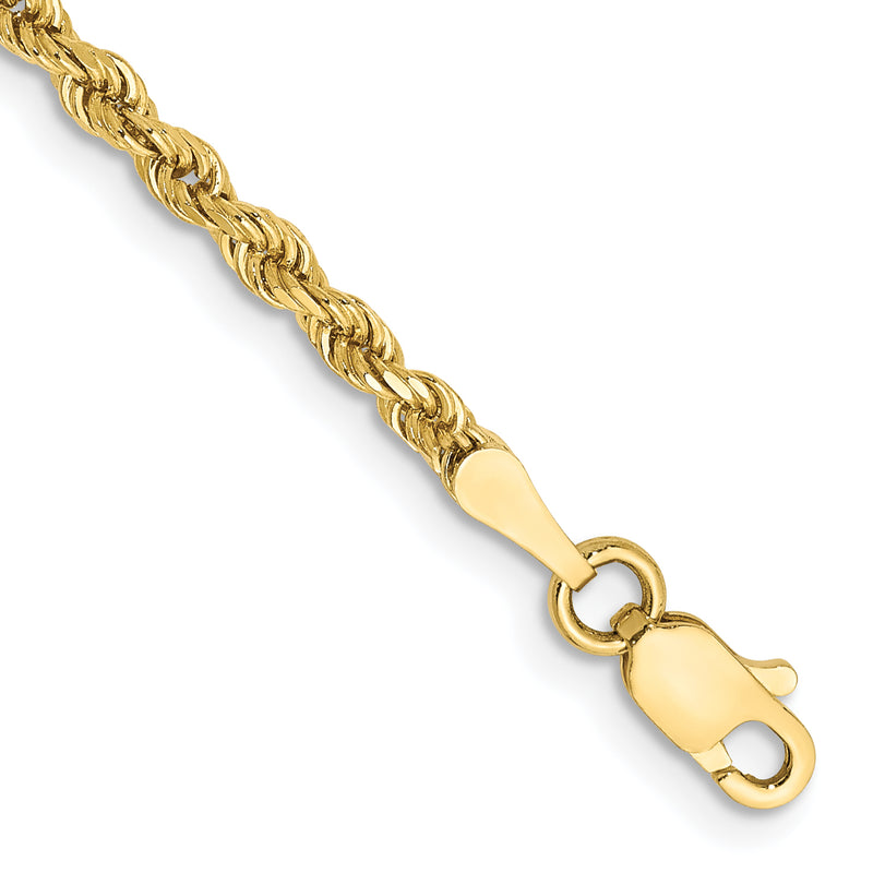 10k Yellow Gold 2.25mm Diamond-cut Rope Chain Bracelet