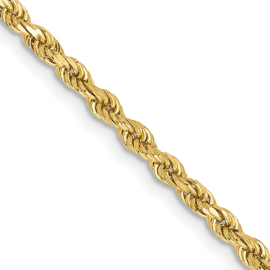 10k Yellow Gold 2.5mm Semi-Solid Rope Chain