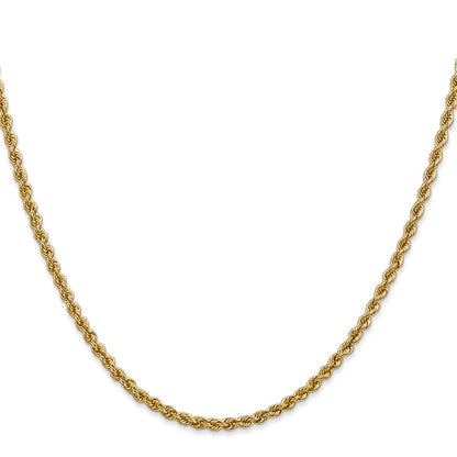 10k Yellow Gold 2.5mm Solid Rope Chain Necklace