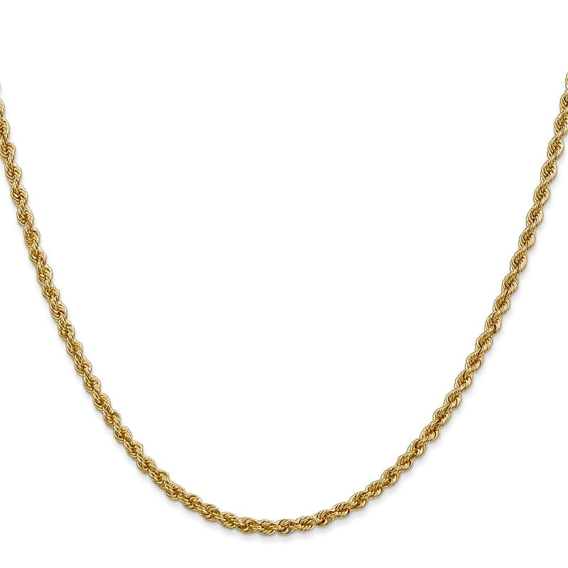 10k Yellow Gold 2.5mm Solid Rope Chain Necklace
