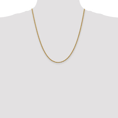 10k Yellow Gold 2.5mm Solid Rope Chain Necklace